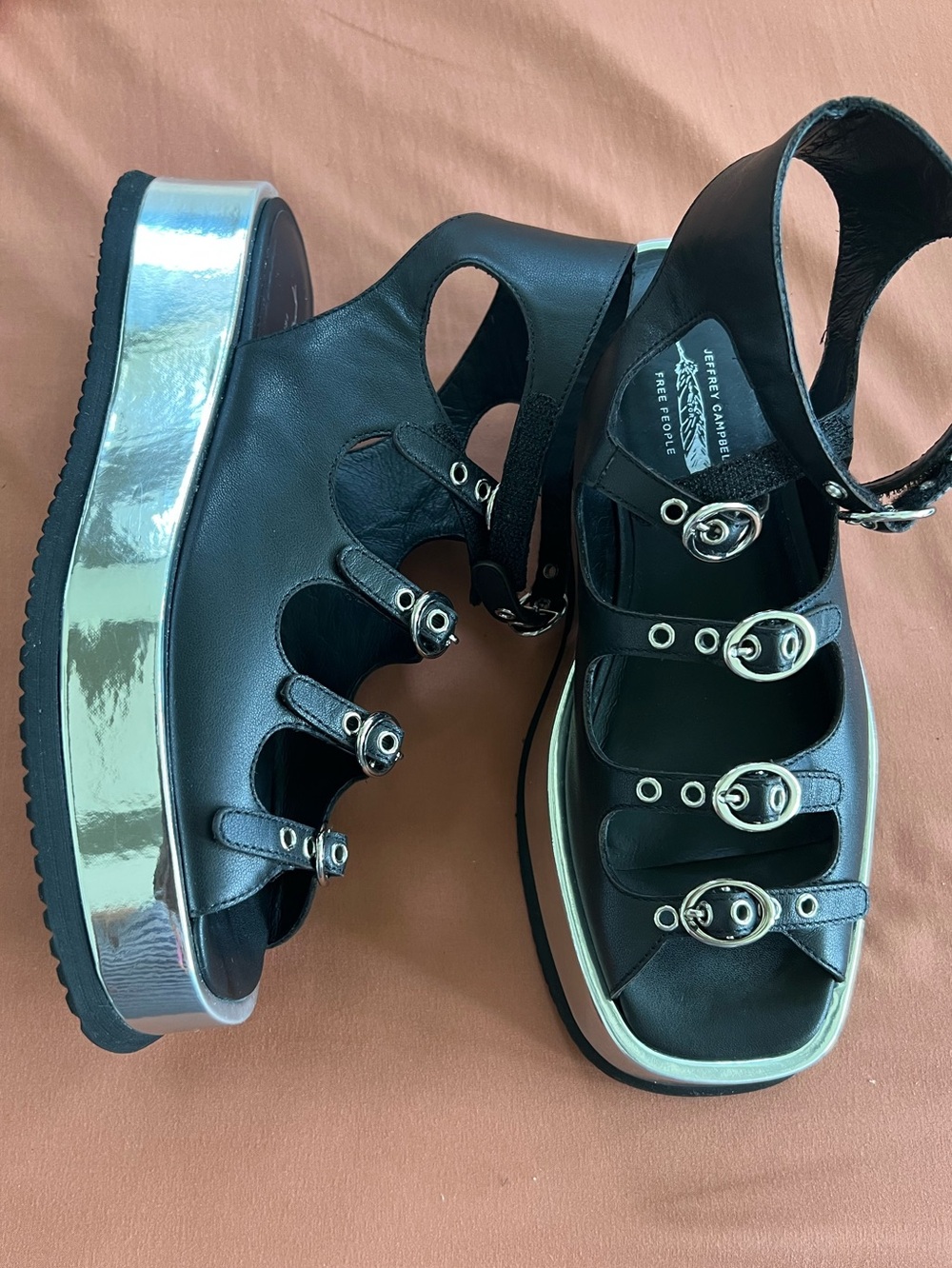 Free People x Jeffrey Campbell Black Multi-Buckle Platform Sandals - Picture 2 of 4